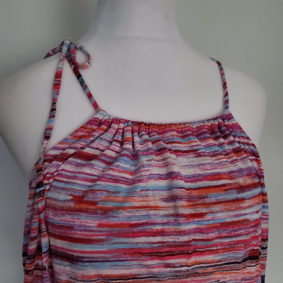 Strappy Maxi Dress Halter Open back Multi-colour Abstract Stripes Womens Large - Picture 4 of 6